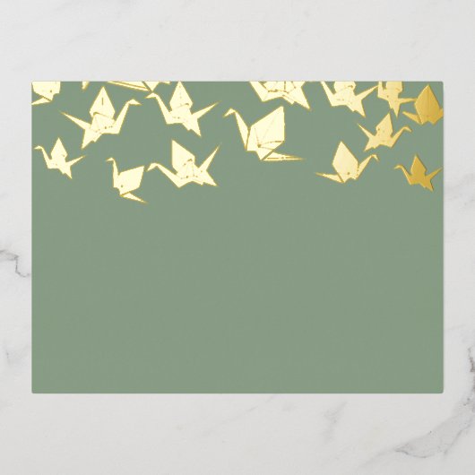 Paper Cranes Green Gold Foil Invitation Briefkaart (Voorkant)