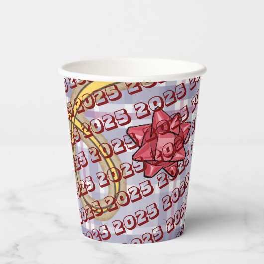 Paper Cup 2025 Gold Bows Papieren Bekers (Achterkant)