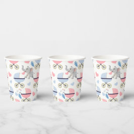 Paper Cup Baby Stroller Stork Elephant Hearts  Papieren Bekers