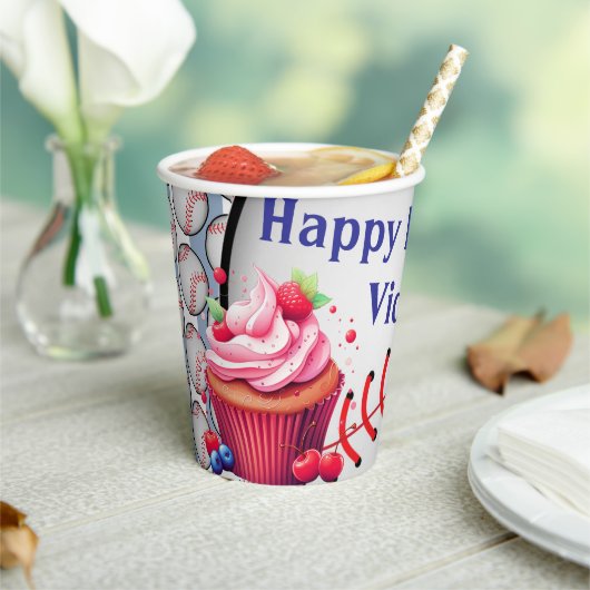 Paper Cup Blue White Stripe Birthday Baseball Papieren Bekers (Insitu)