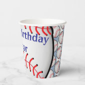 Paper Cup Blue White Stripe Birthday Baseball Papieren Bekers (Achterkant)