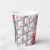Paper Cup Blue White Stripe Birthday Baseball Papieren Bekers (Rechts)
