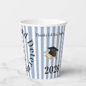 Paper Cup Blue & White Stripe Graduate 2026 Papieren Bekers (Achterkant)