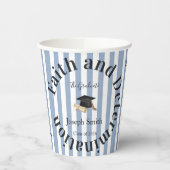 Paper Cup Blue & White Stripe Graduate 2026 Papieren Bekers (Links)