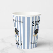 Paper Cup Blue & White Stripe Graduate 2026 Papieren Bekers (Rechts)