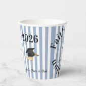 Paper Cup Blue & White Stripe Graduate 2026 Papieren Bekers (Voorkant)
