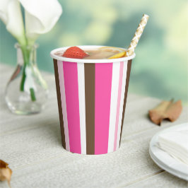 Paper Cup Brown & Pink Stripe Papieren Bekers