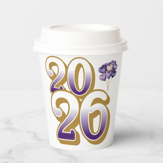 Paper cup-Happy New Year 2026 Tableware Set Papieren Bekers (Voorkant)