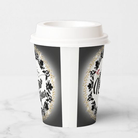 Paper cup para navidad con feliz año nuevo dorado papieren bekers (Rechts)