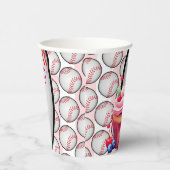 Paper Cup Pink White Stripe Birthday Baseball Papieren Bekers (Rechts)