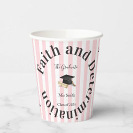 Paper Cup Pink & White Stripe Graduate 2026 Papieren Bekers