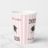 Paper Cup Pink & White Stripe Graduate 2026 Papieren Bekers (Rechts)