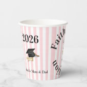 Paper Cup Pink & White Stripe Graduate 2026 Papieren Bekers (Voorkant)