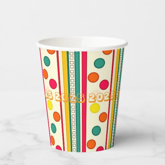 Paper Cup Stripe Circulair 2025 Papieren Bekers (Links)