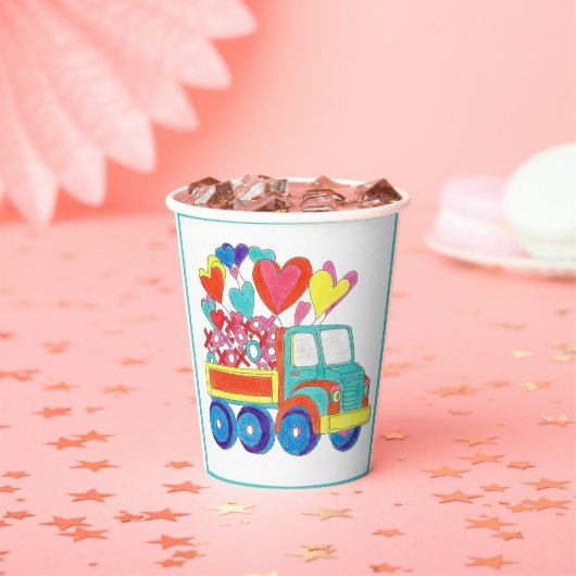 Paper Cup Truck Hearts Papieren Bekers (Insitu)