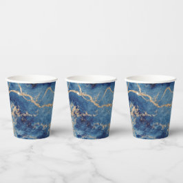 Paper Cups (236 ml) - Blue & Gold Pattern Papieren Bekers