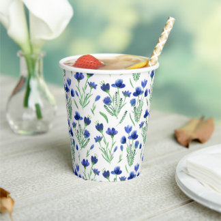 Paper Cups - Cute Blue Flower Pattern. Papieren Bekers