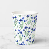 Paper Cups - Cute Blue Flower Pattern. Papieren Bekers (Achterkant)