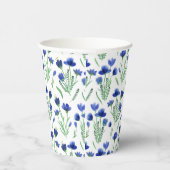 Paper Cups - Cute Blue Flower Pattern. Papieren Bekers (Rechts)