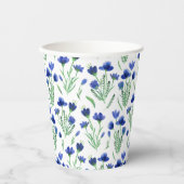 Paper Cups - Cute Blue Flower Pattern. Papieren Bekers (Voorkant)