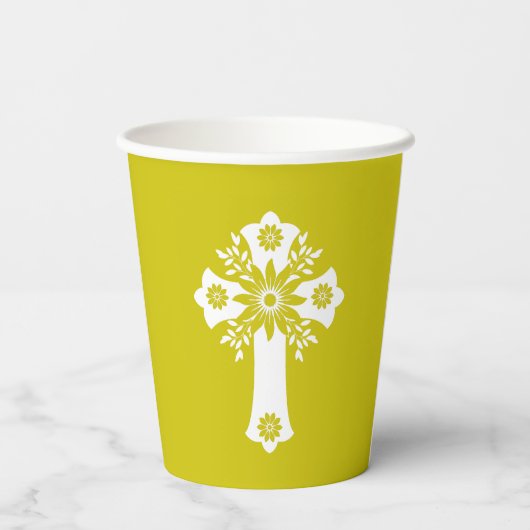 Paper Cups Floral Cross Yellow Papieren Bekers (Achterkant)