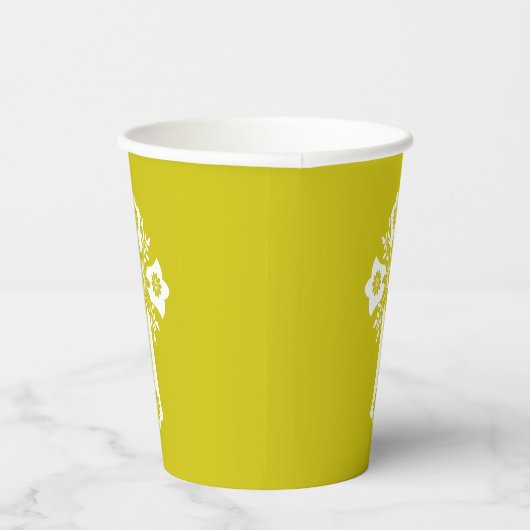 Paper Cups Floral Cross Yellow Papieren Bekers (Rechts)