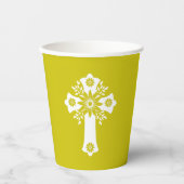 Paper Cups Floral Cross Yellow Papieren Bekers (Voorkant)