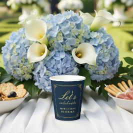 Paper Cups Navy Gold 80th Birthday Let's Celebrate Papieren Bekers