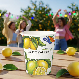 Paper Cups Set with Lemon Print – Mediterranean Papieren Bekers