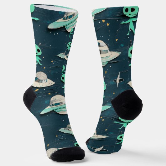 Paper Cut Out Aliens and UFOs Sokken (Gebogen)