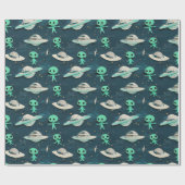Paper Cut Out Aliens and UFOs wrapping paper Cadeaupapier (Vlak)