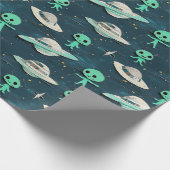 Paper Cut Out Aliens and UFOs wrapping paper Cadeaupapier (Hoek)