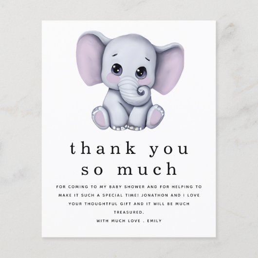 PAPER Cute Elephant Baby shower Dank u Flyer (Voorkant)