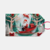 Paper Cutout Santa Origami Christmas Holiday Scene Cadeaulabel (Voorkant (Horizontaal))