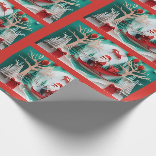 Paper Cutout Santa Origami Christmas Holiday Scene Cadeaupapier (Hoek)