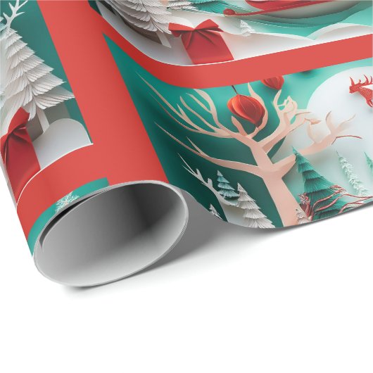 Paper Cutout Santa Origami Christmas Holiday Scene Cadeaupapier (Rol Hoek)