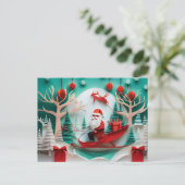 Paper Cutout Santa Origami Christmas Holiday Scene Feestdagenkaart (Staand voorkant)