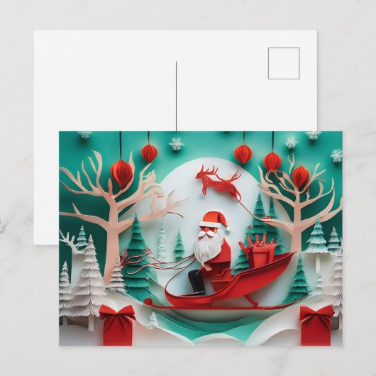 Paper Cutout Santa Origami Christmas Holiday Scene Feestdagenkaart (Voorkant / Achterkant)