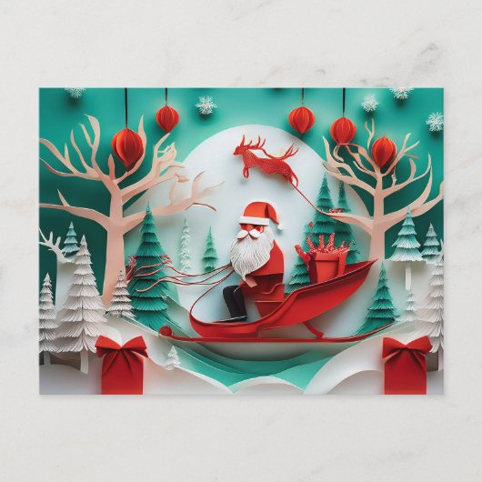 Paper Cutout Santa Origami Christmas Holiday Scene Feestdagenkaart (Voorkant)