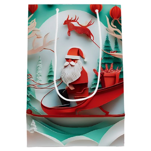 Paper Cutout Santa Origami Christmas Holiday Scene Medium Cadeauzakje (Achterkant)