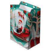 Paper Cutout Santa Origami Christmas Holiday Scene Medium Cadeauzakje (Achterkant Gekanteld)