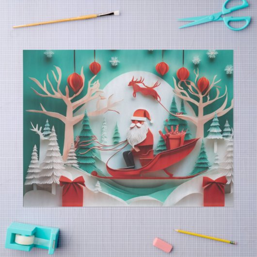 Paper Cutout Santa Origami Christmas Holiday Scene Tissuepapier (Craft)