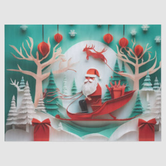 Paper Cutout Santa Origami Christmas Holiday Scene Tissuepapier