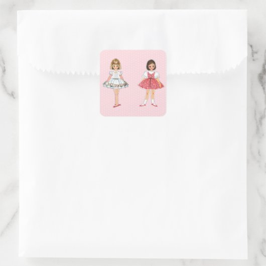 Paper Doll Party Square Sticker (Tas)