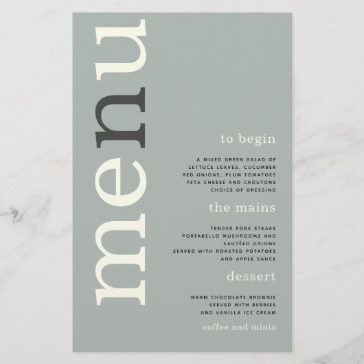 PAPER | Eenvoudige Sage Ivoor Typography Trouwmenu Flyer (Voorkant)