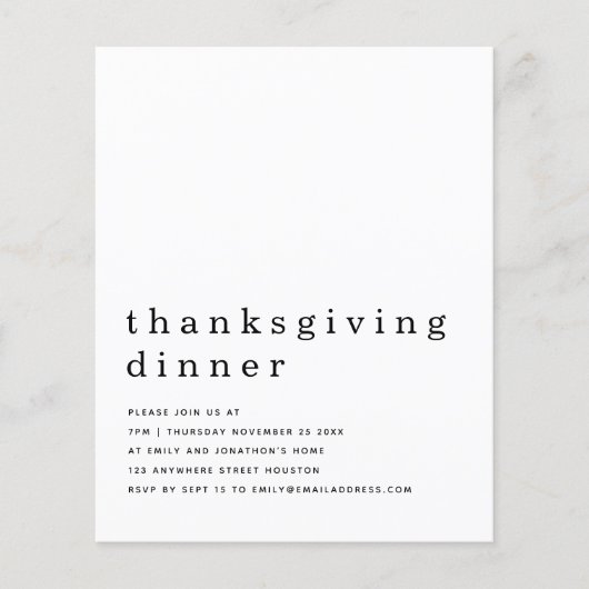 PAPER | Eenvoudige tekst Thanksgiving diner uitnod Flyer (Voorkant)