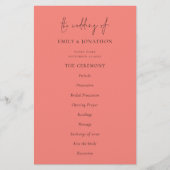 PAPER Elegant Coral Roos Script Wedding Programme Flyer (Voorkant)