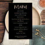 PAPER Elegant Gold Script Black Weduwmenu Flyer<br><div class="desc">PAPER Elegant Gold Script Black Wedding Menu A value for money paper alternatief in klassiek zwart en goud.. Met een stijlvol vastgesteld manuscript voor Menu en pas gemakkelijk de rest van de tekst aan. De doopvontkleuren kunnen via uitgeven menu worden veranderd. U kunt ook achtergrondkleuren aan beide zijden wijzigen als...</div>