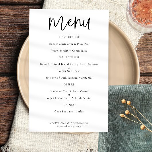 PAPER Elegant Script Any Color Weduwmenu Flyer