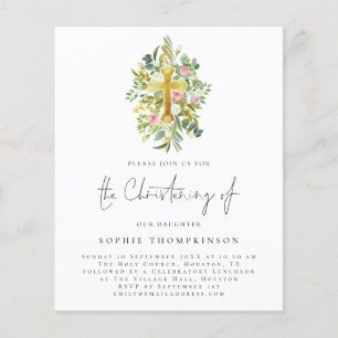 PAPER Eucalyptus Florals Cross Christening Invite Flyer